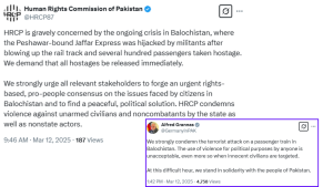 "بلوچستان میں جافر ایکسپریس ٹرین پر دہشت گردوں کا حملہ: 450 مسافروں کو یرغمال بنا لیا، 27 دہشت گرد ہلاک"