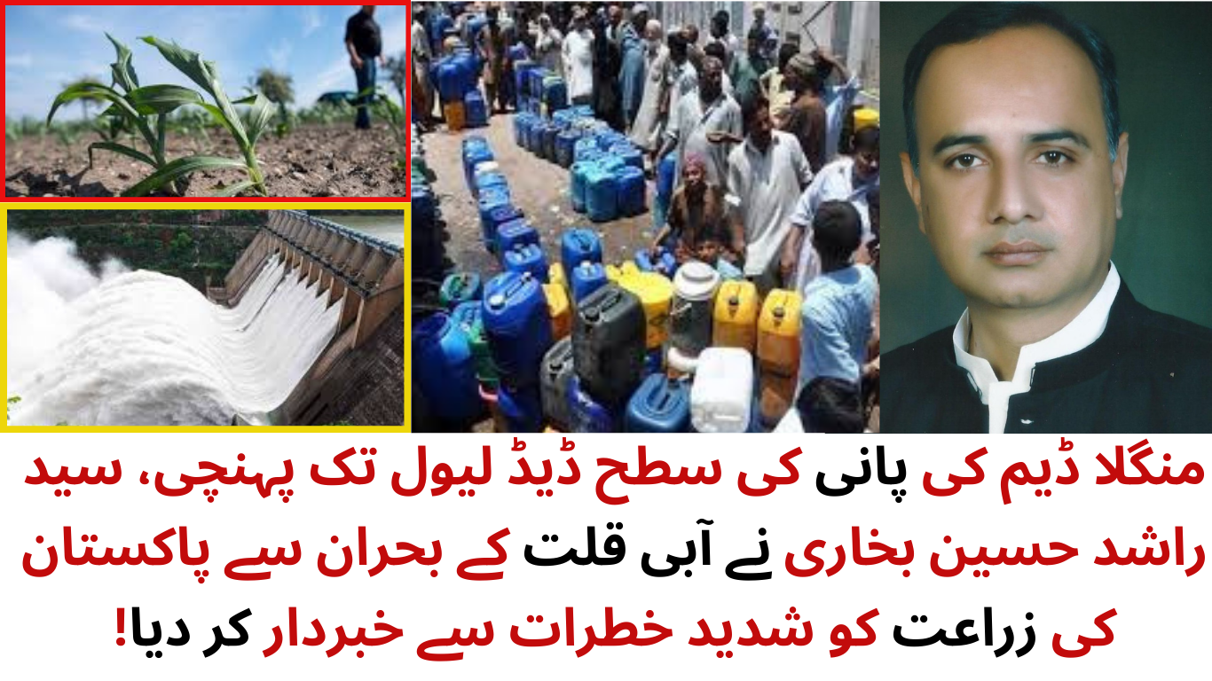 منگلا ڈیم کی پانی کی سطح ڈیڈ لیول تک پہنچی، سید راشد حسین بخاری نے آبی قلت کے بحران سے پاکستان کی زراعت کو شدید خطرات سے خبردار کر دیا!